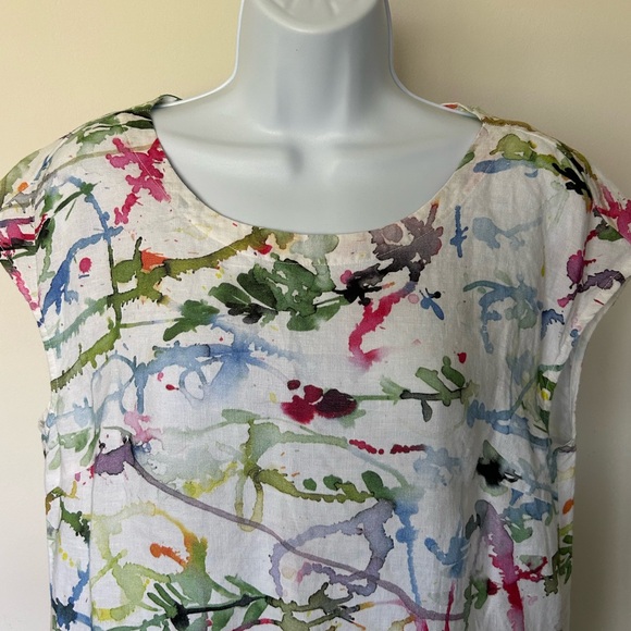 Grizas washed linen shift dress white multi watercolor splatter Size M - Picture 5 of 8